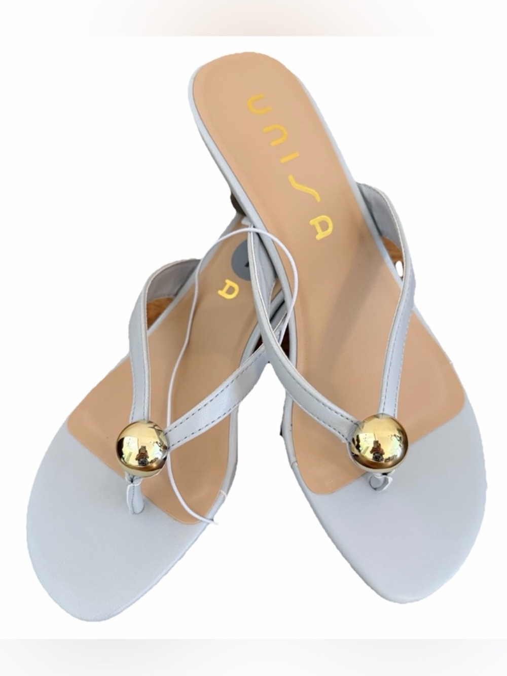 Unisa Pale Blue Thong Sandals with Gold Detail Size 7M new